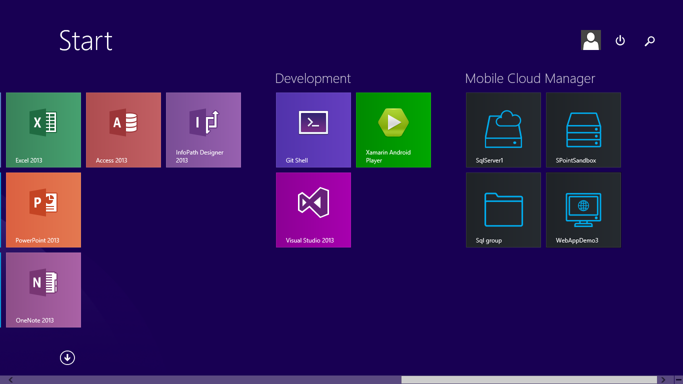For quick access pin important VMs, groups, cloud service and web apps on the start menu
