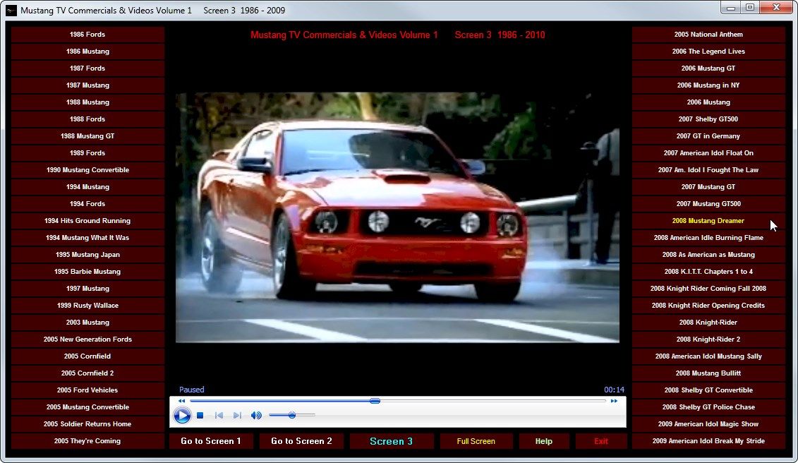 Screen 3  playing "2008 Mustang Dreamer" commercial