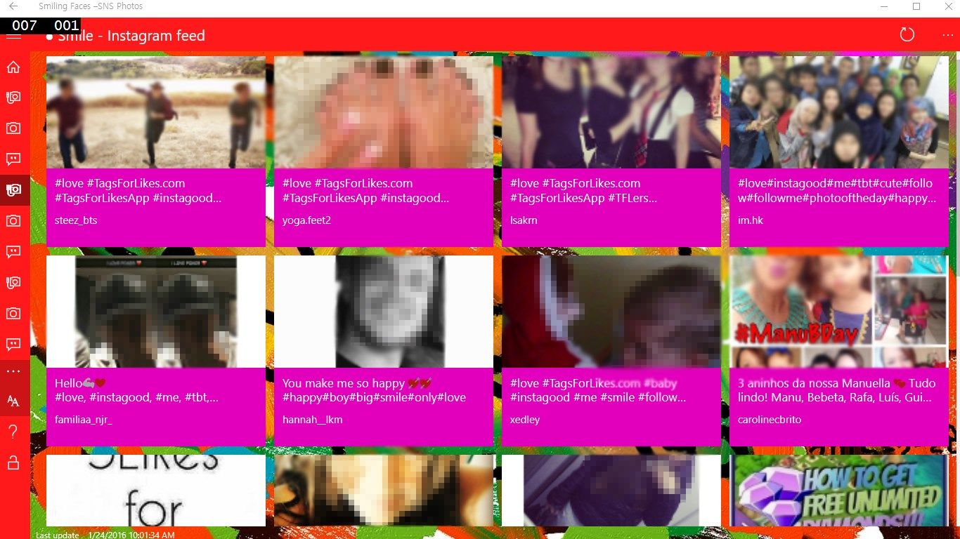 Contents of "Smile from Instagram feed" (If clicking the picture(small) you can see it in full screen mode.)