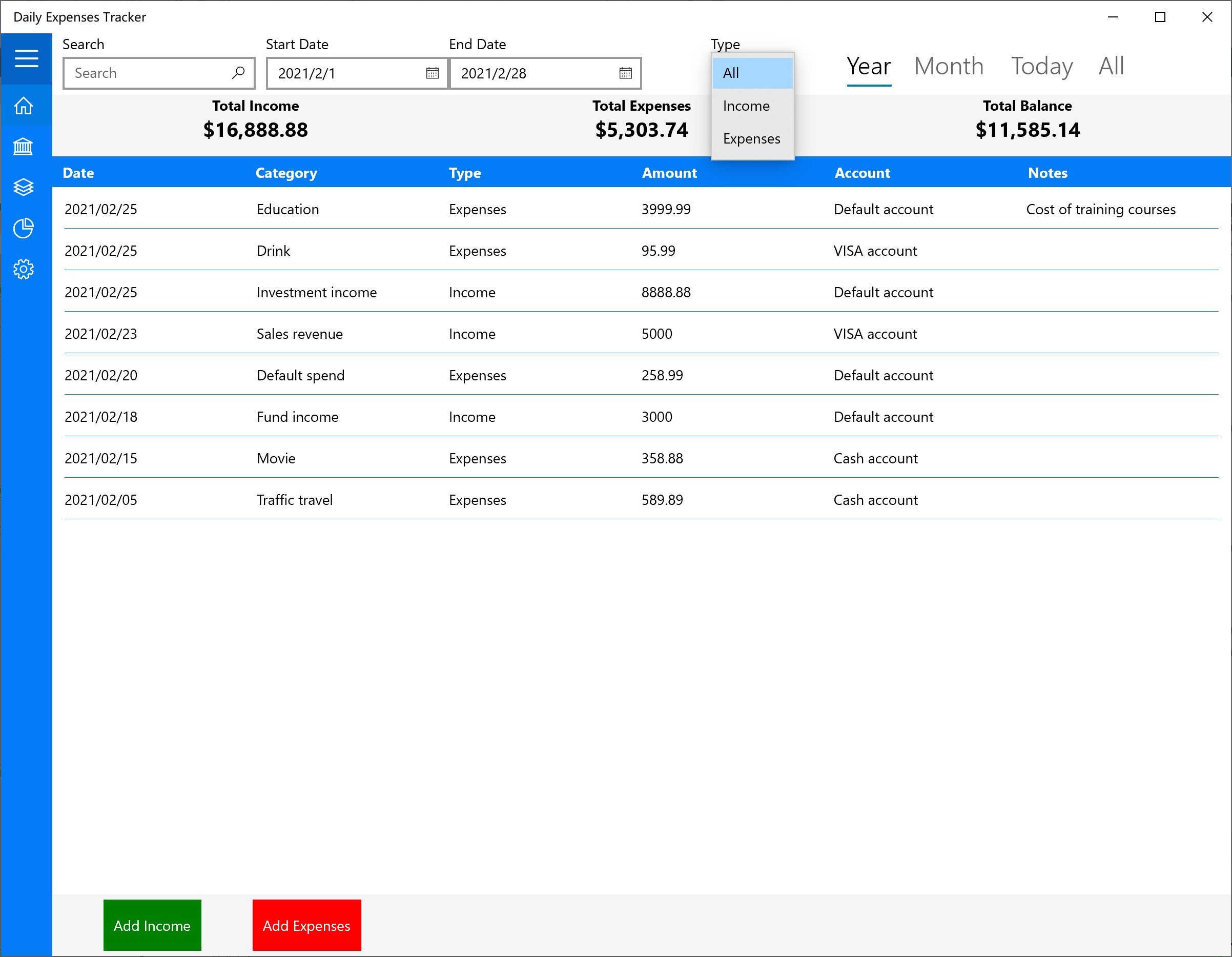 Daily Expenses Tracker - Income and Expense Management