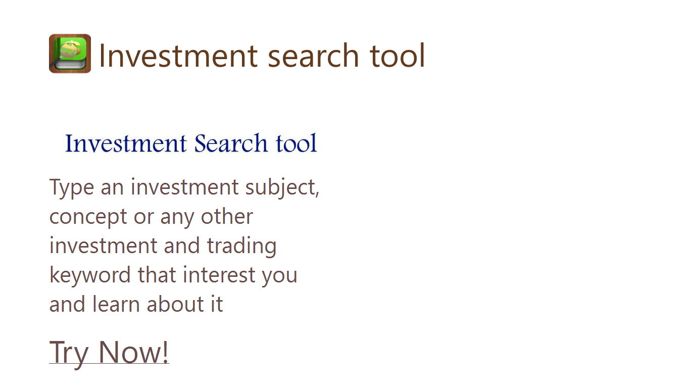 Investment search tool