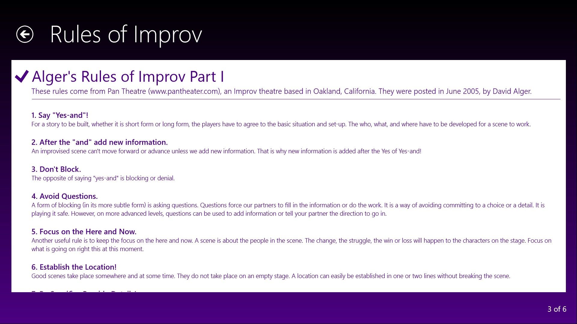 Rules of Improv: Flip through a list of commonly referred to rules. Learn them… then learn when to ignore them.