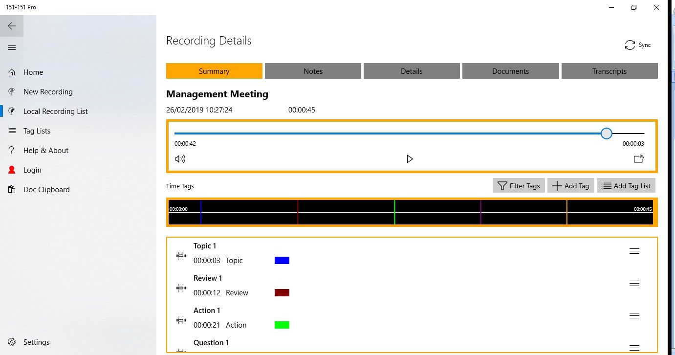 Replay the recording, add or edit time tags, notes and documents to your meeting record.