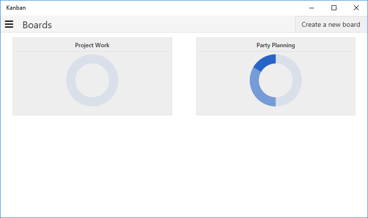 The main screen shows your kanban boards, and the current progress of each one.