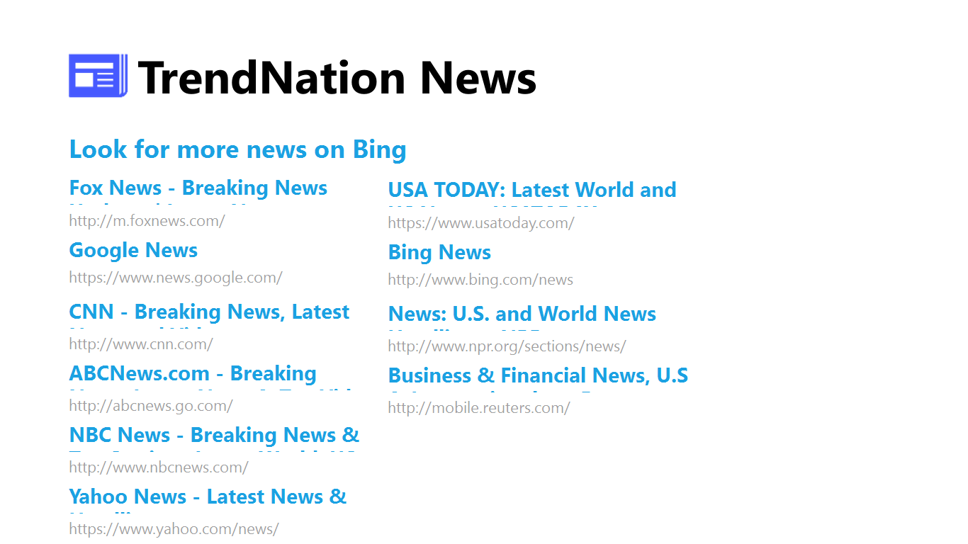 Windows 8.1 | This is the other part of the home screen, where all of the news sources are displayed if TrendNation News isn't good enough. The one you choose will bring you to the web page in your default internet browser.