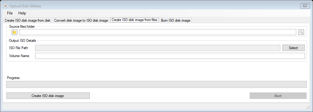 Create ISO disk image from files in a location