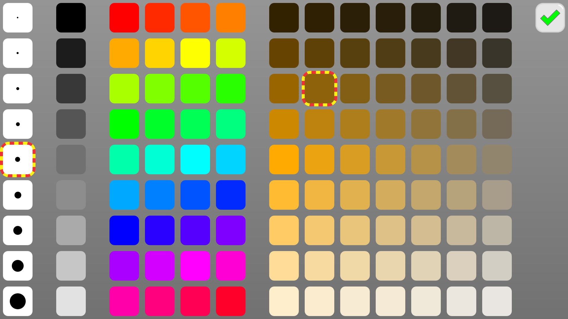 Varied color palette for drawing. Mix the right shade.