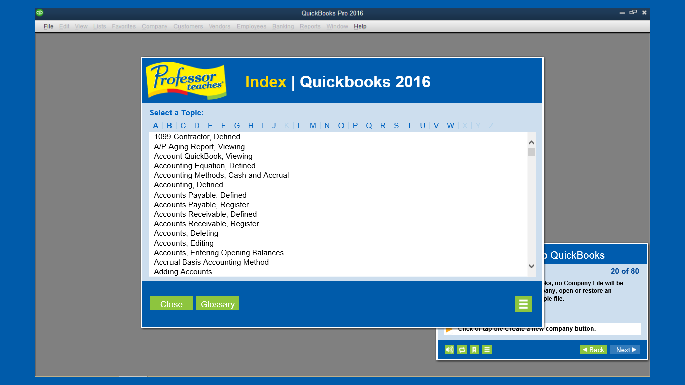 The Index provides a quick way to access key learning topics.