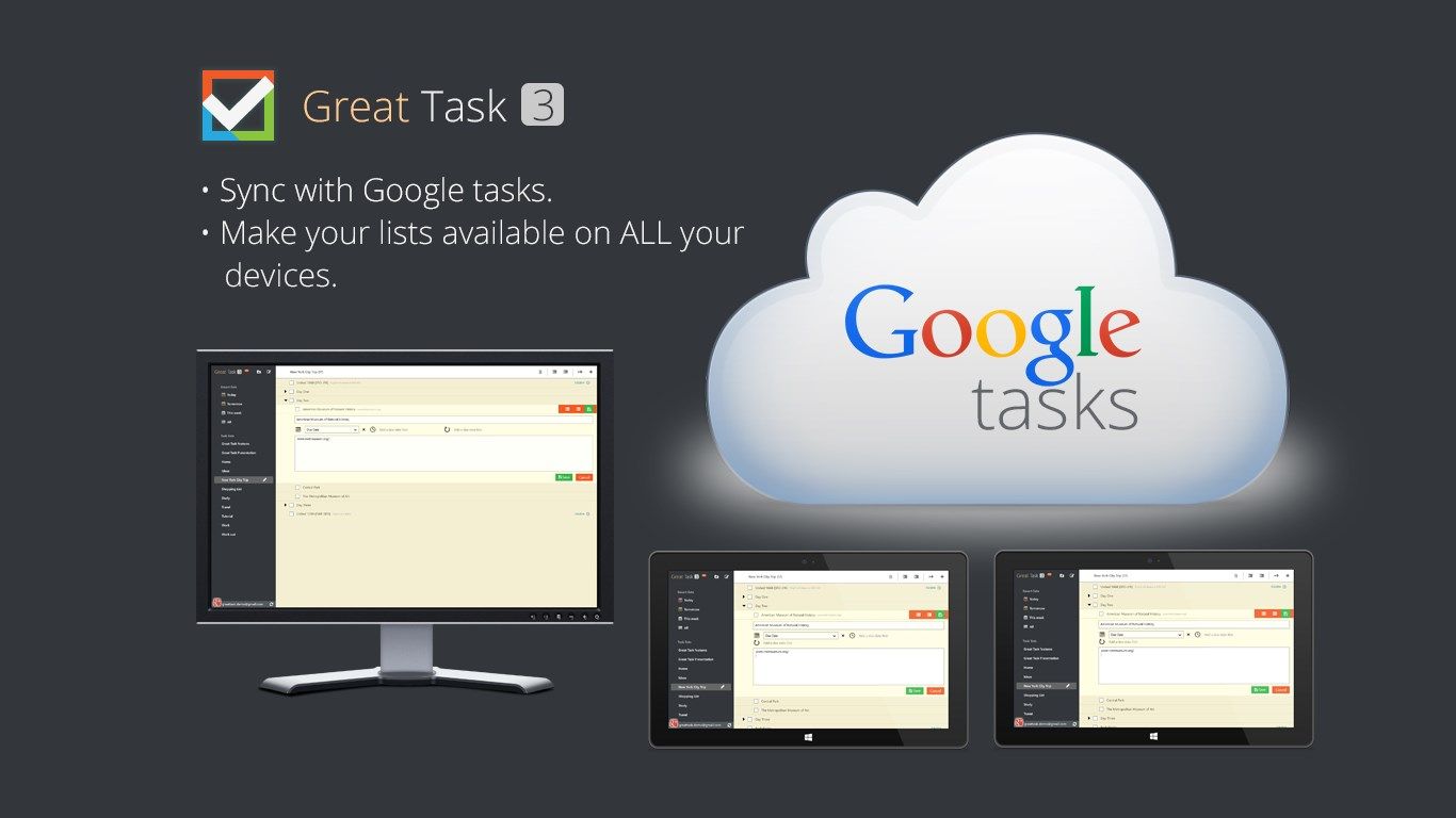 Sync tasks across all your PC and tablets through Google tasks. (Graphically enhanced)