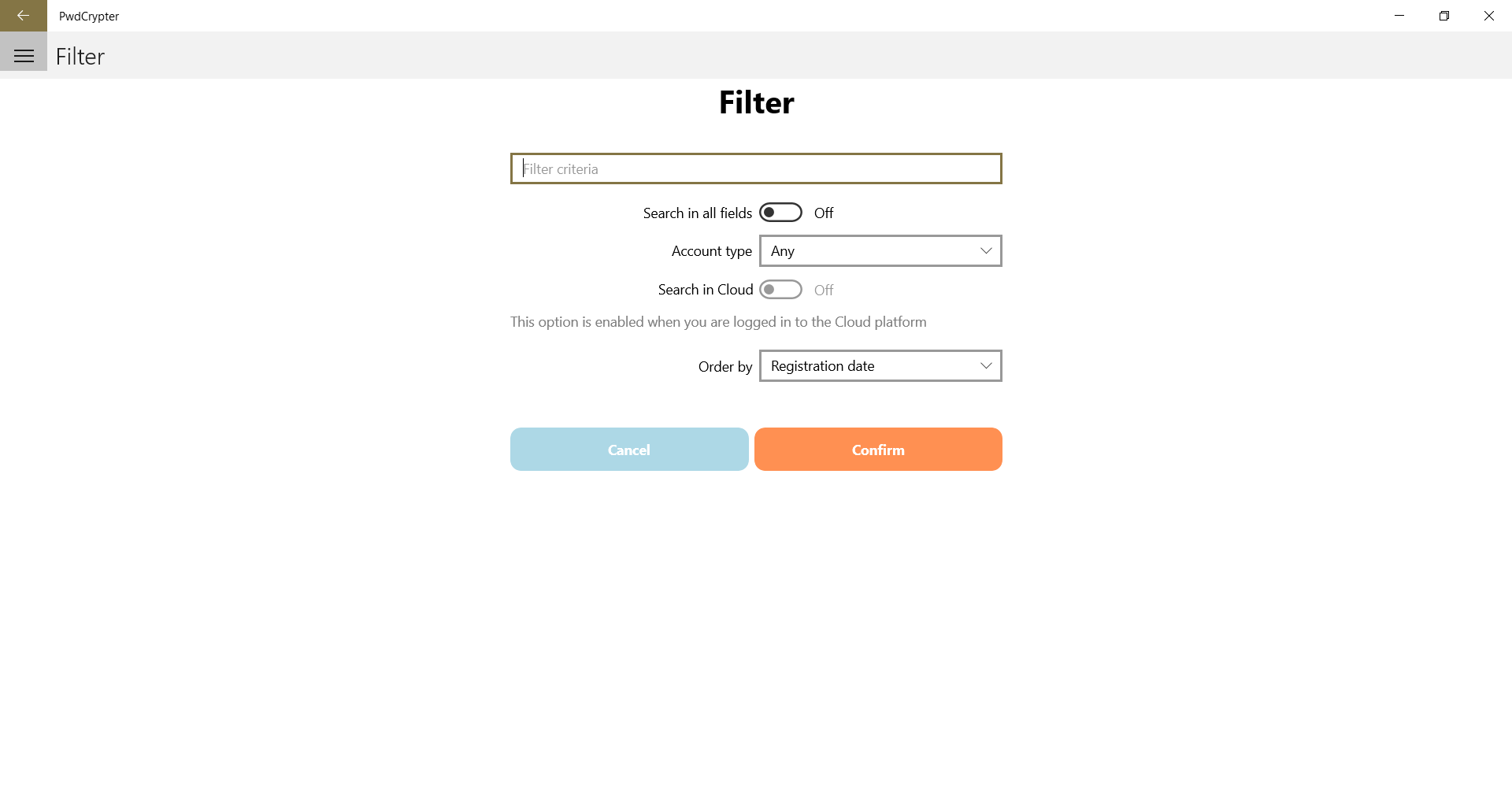 Filter for search a password in the list