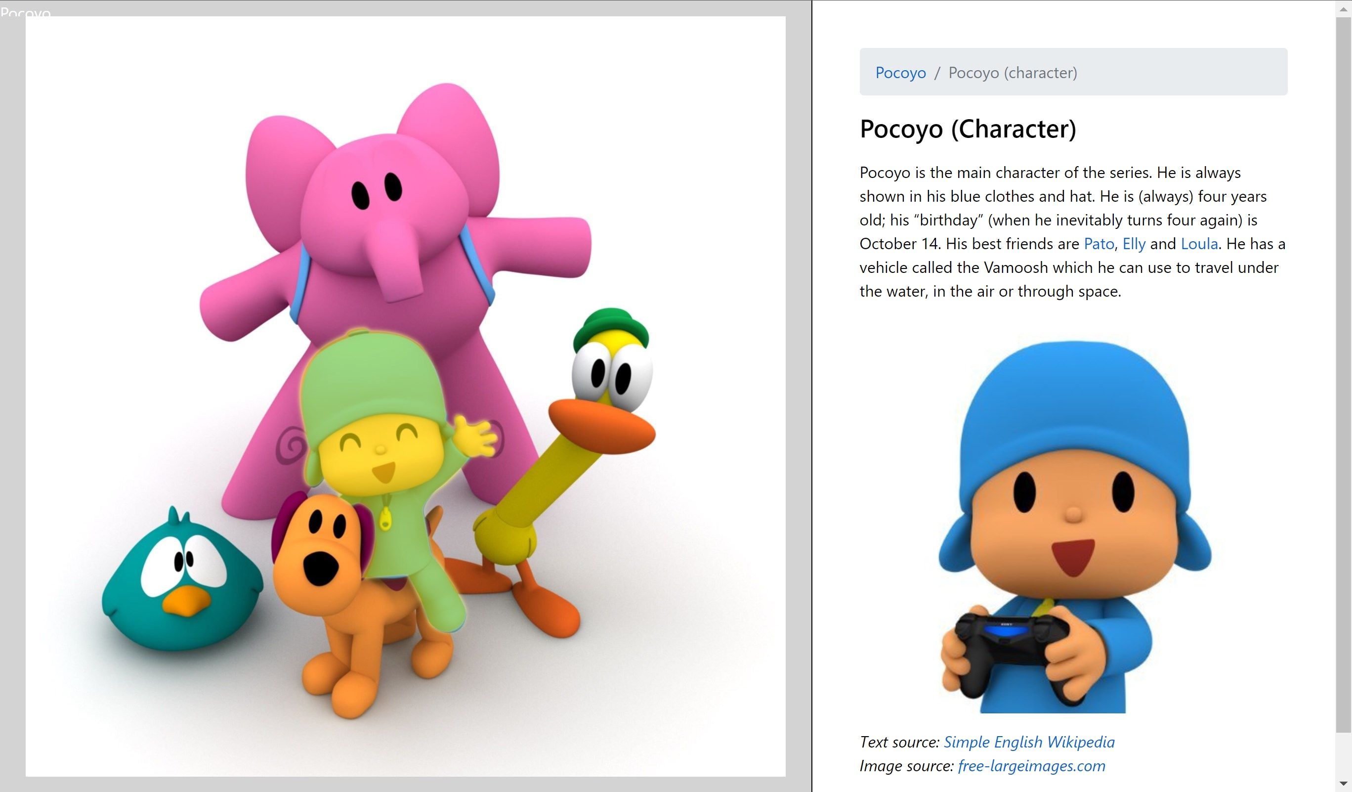 Published page (exdpic.com/peter/pocoyo)