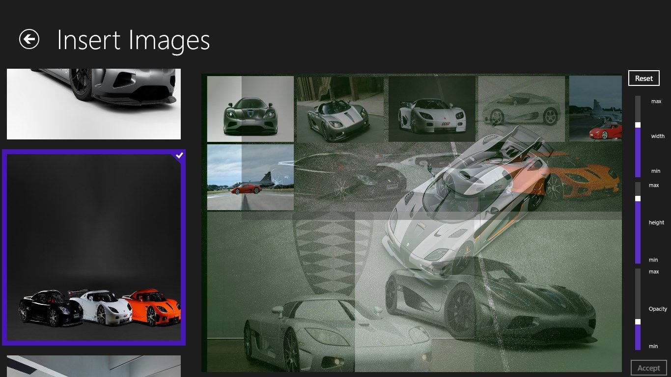 Insert images selected