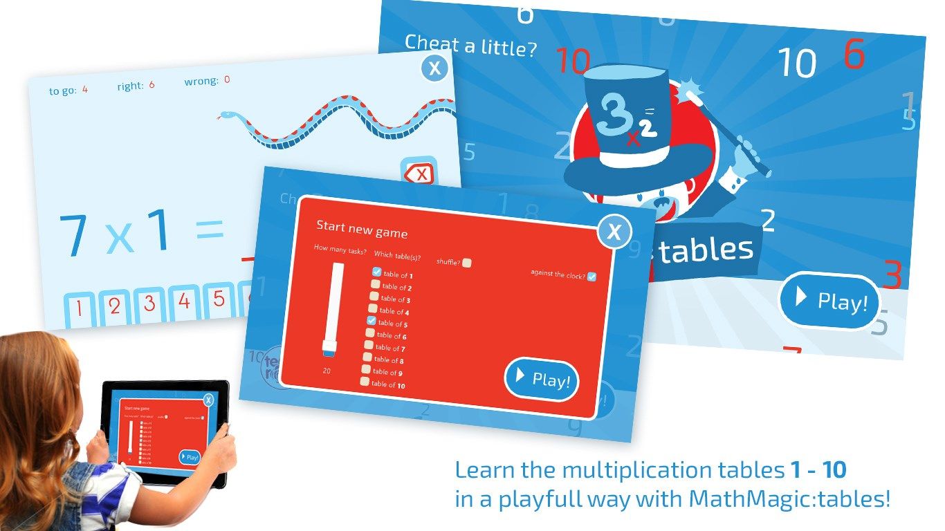 Learn the multiplication tables 1 - 10 in a playfull way with MathMagic:tables!