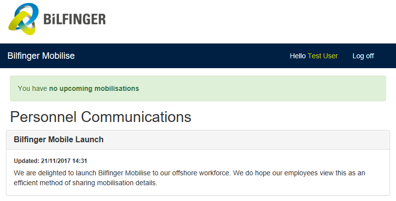 Communications - no upcoming mobilisation