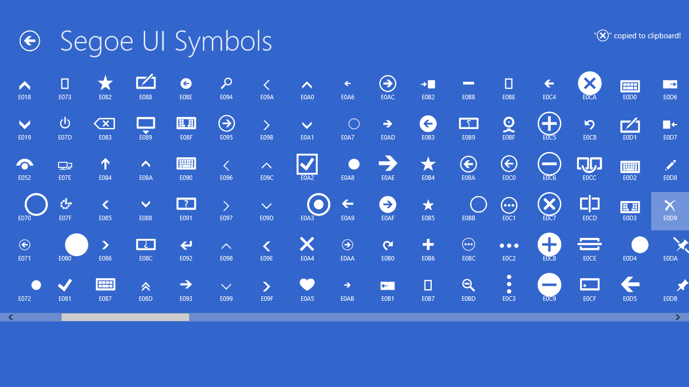 Special characters of the Segoe UI Symbol font are all listed here