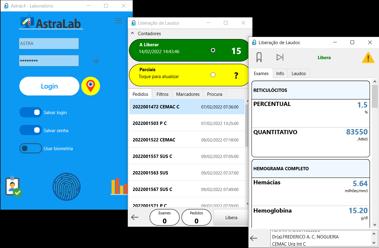 Aplicativo multi-plataforma para liberação de laudos usando PCs, celulares ou tablets.