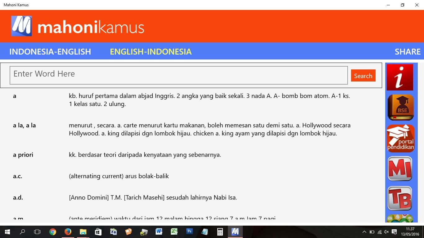 Menampilkan daftar kata-kata terjemahan bahasa Inggris ke bahasa Indonesia