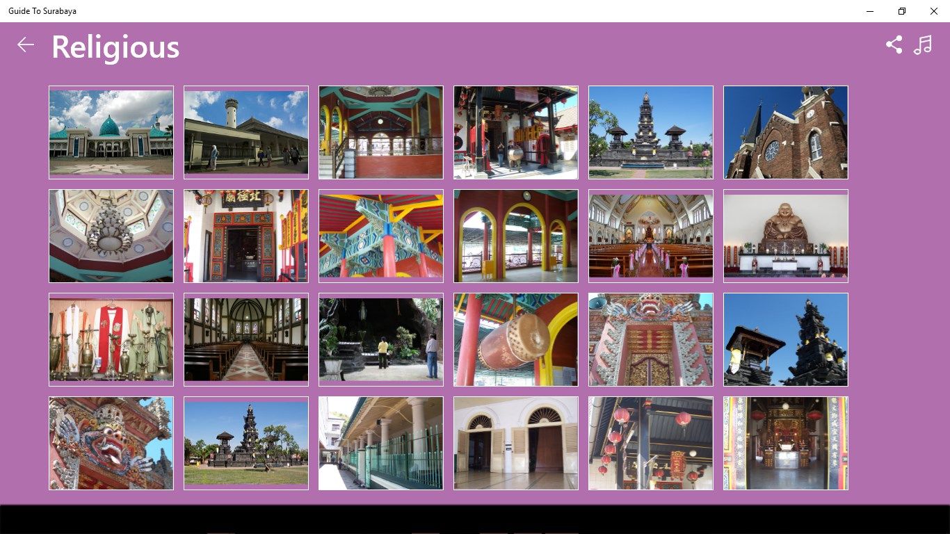 In this menu, you can find the spot of religious tourism in Surabaya. Complete with beautiful pictures, you can know tourist places for various religions in Surabaya. You can find Cheng Hoo Mosque, Kepanjen Catholic Church, and Exotic Temples that are famous in Surabaya.