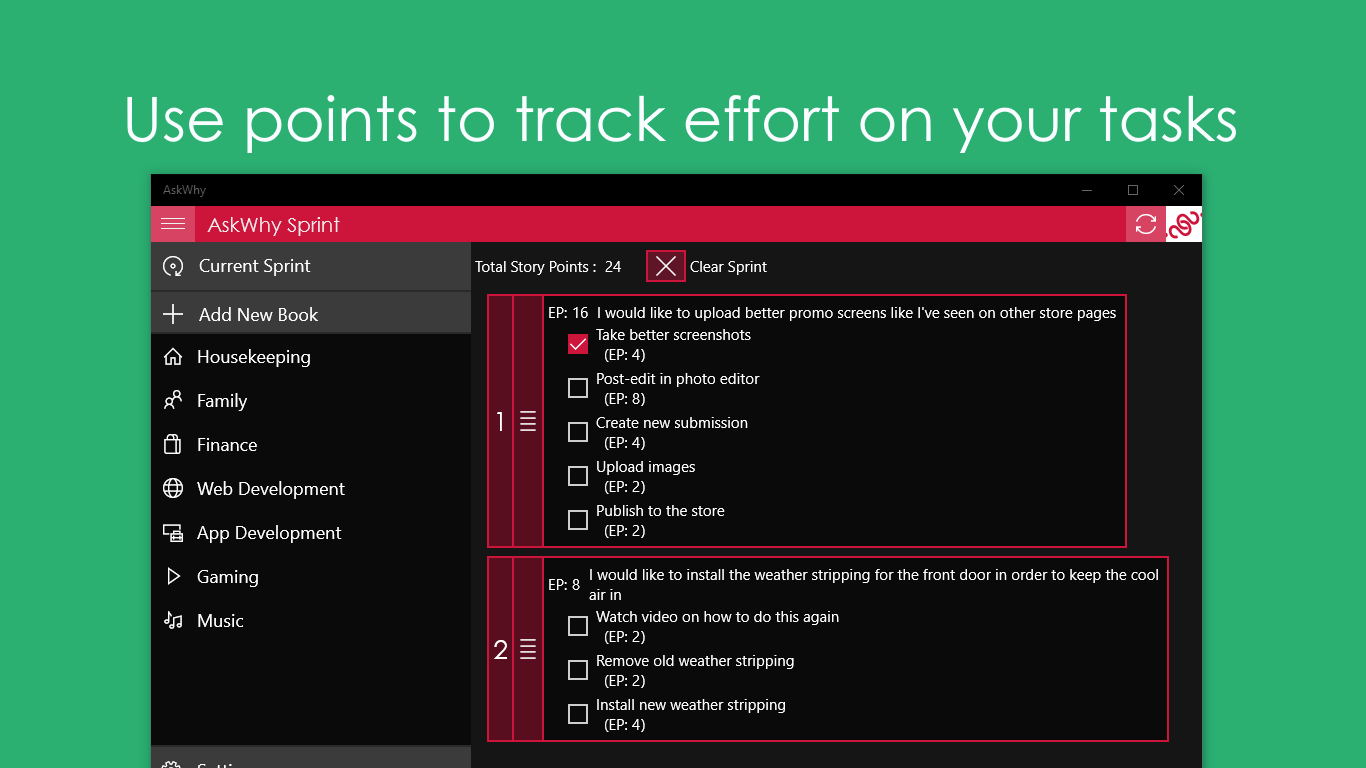 Use points to track effort on your tasks
