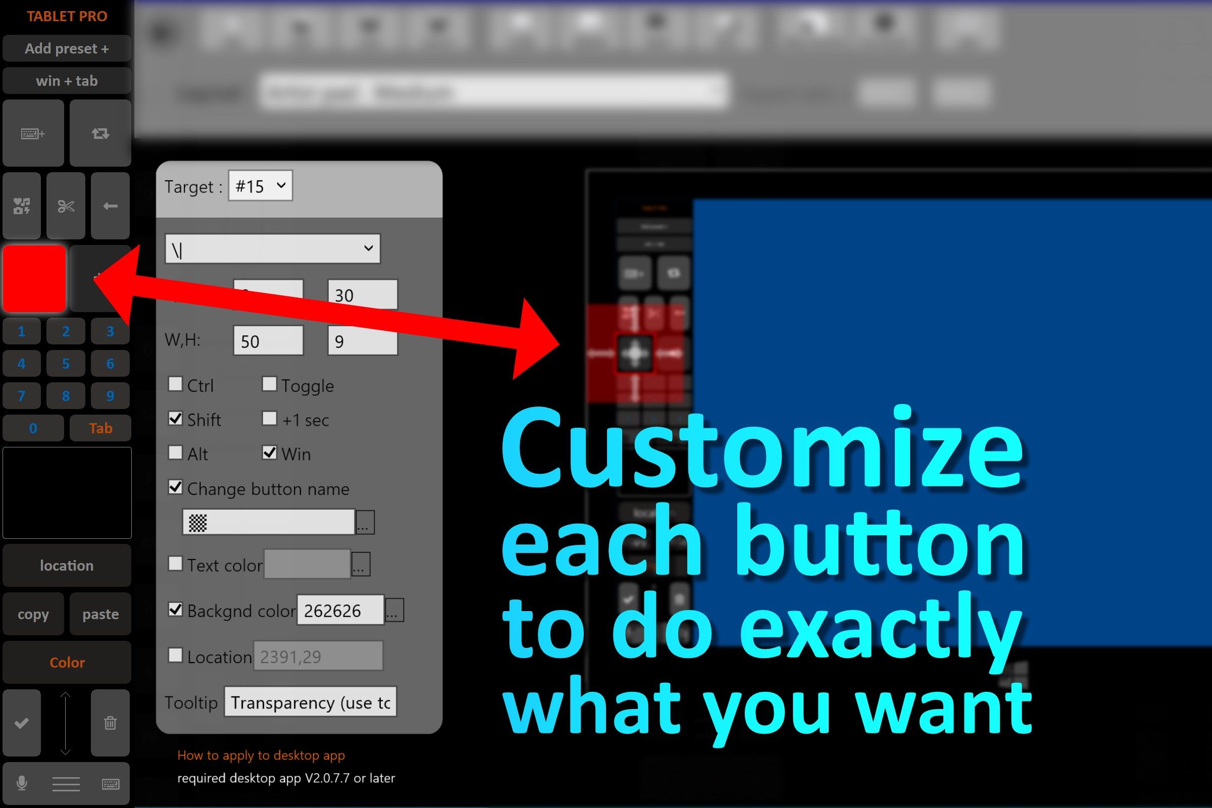 Customize each button to do whatever you want. This is an EXTREMELY powerful program. Buttons can be set to do complicated keyboard and mouse combinations like Alt + Shift + Middle mouse drag and specify a starting location on the screen. Or just make an "undo" button with Ctrl + Z. Almost any hotkey combination.