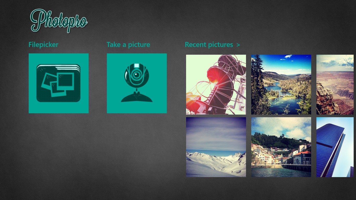A beautiful and simple way to choose your photos from your libraries or take one directly from your webcam.