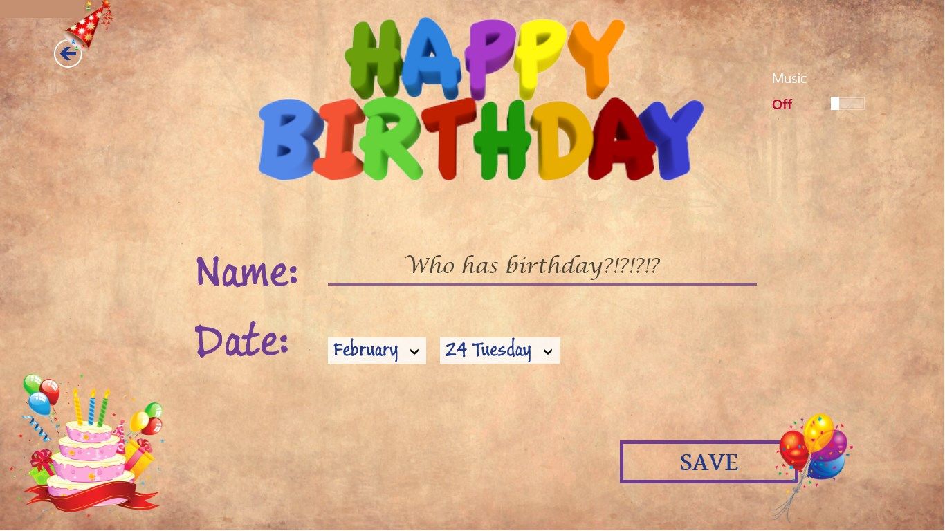 Birthday page