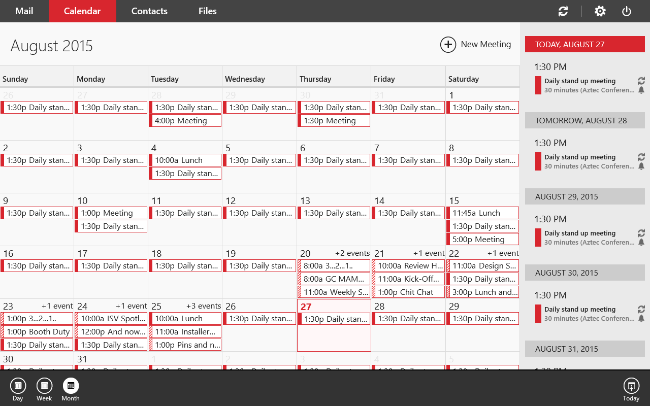 Quickly view of all your meetings for the month.
