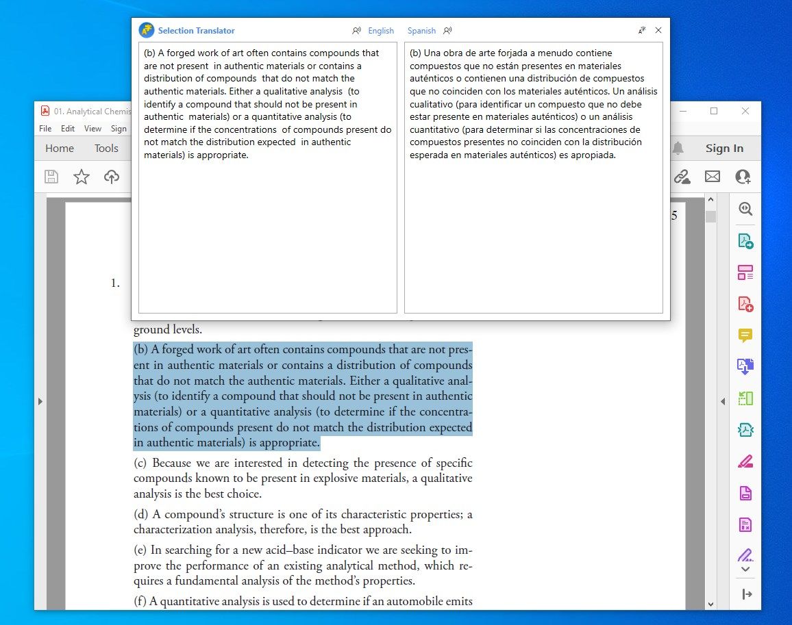 From any apps (like MS Word or PDF reader), just select your text then press hotkey (Ctrl + Alt + C) to translate