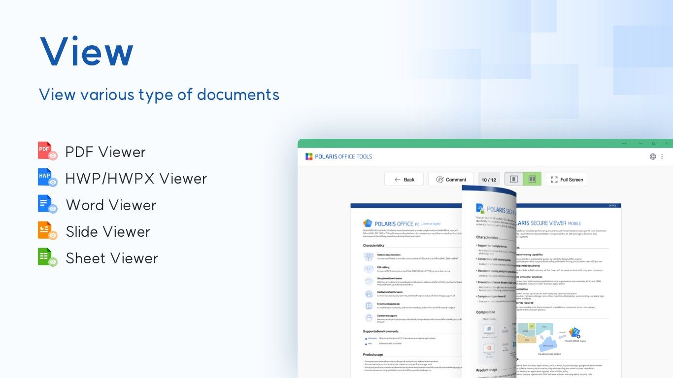 You can read PDF, WORD, SLIDE, SHEET, HWP format documents.