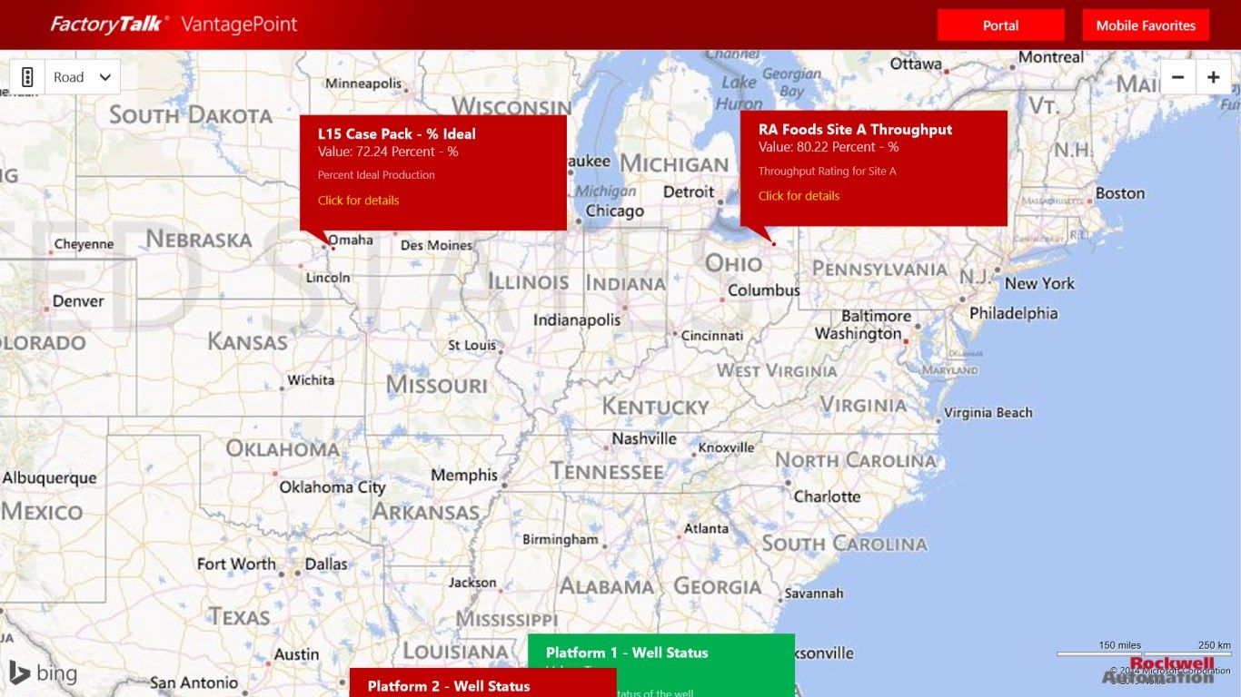 Bing Map view of KPI's