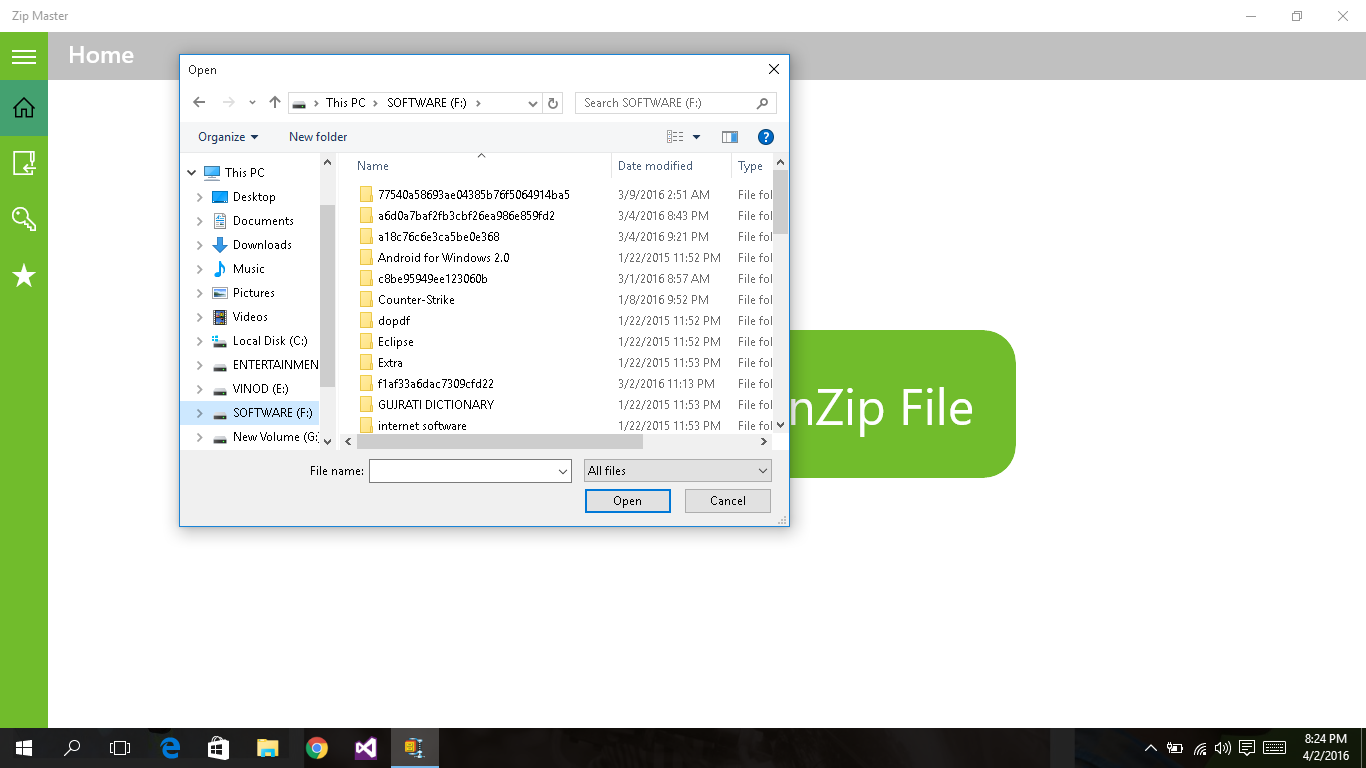 Select file for zip