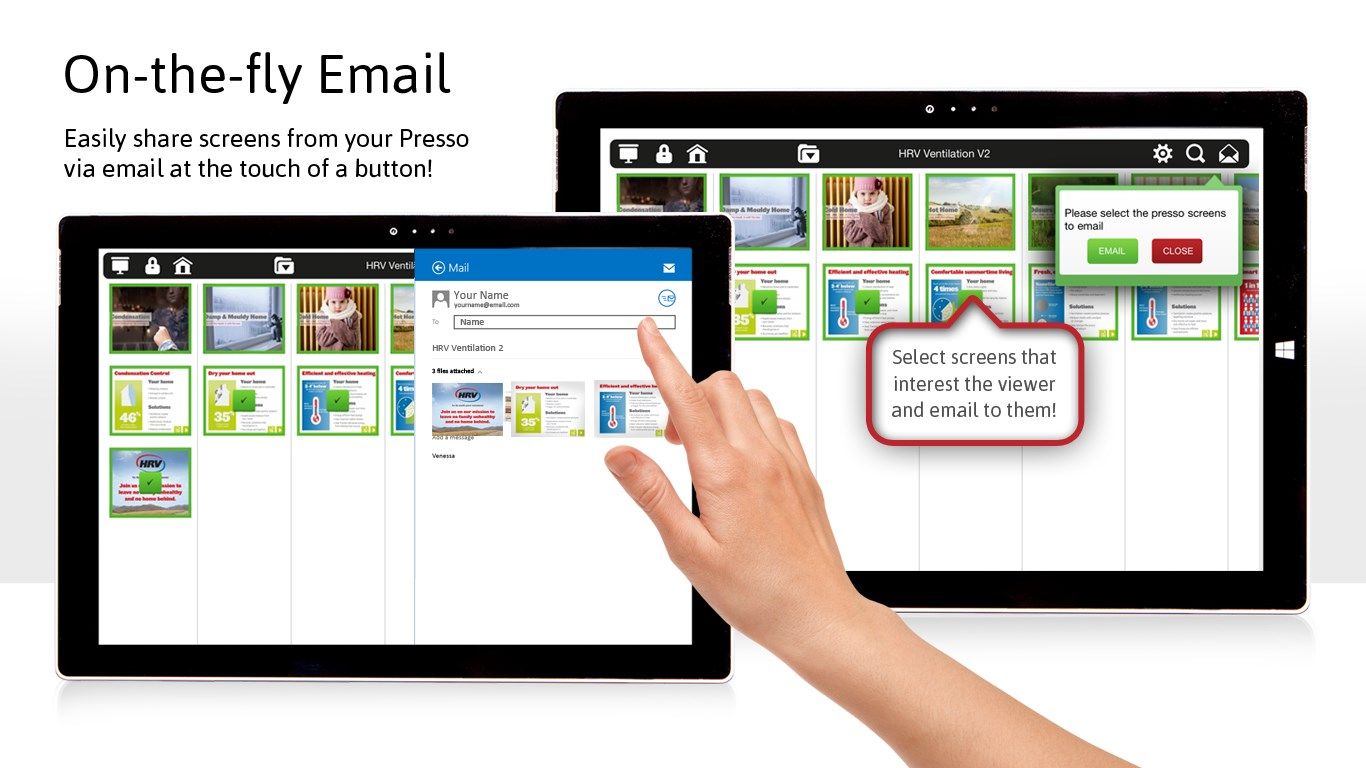 PressoPRO – On-the-fly Email! Easily share screens from your Presso via email at the touch of a button!