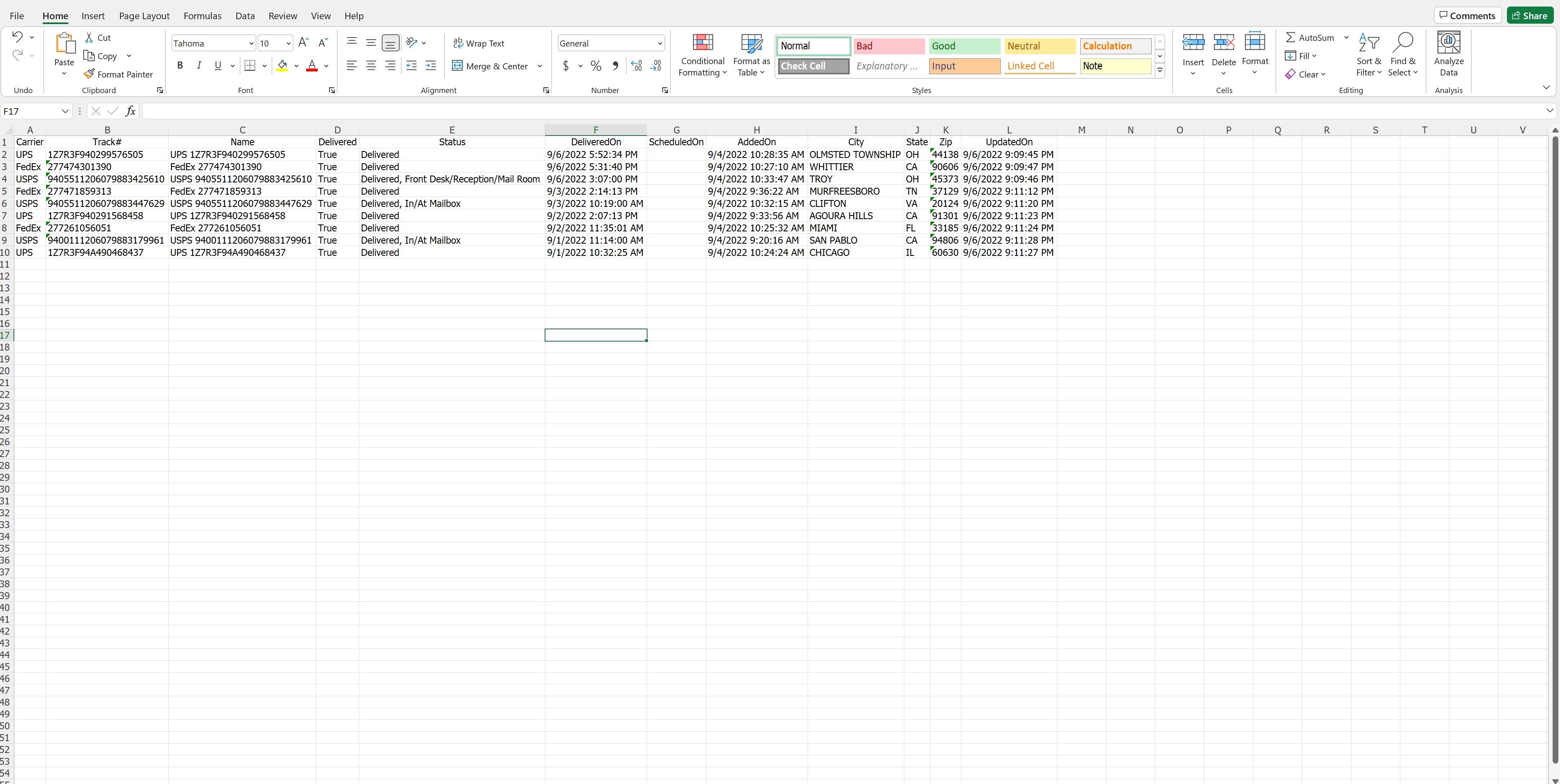 data can be exported to an excel file.