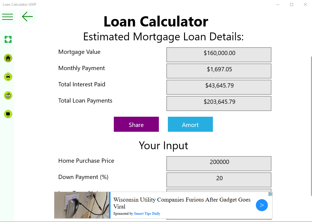 Mortgage Loan Result Display Page