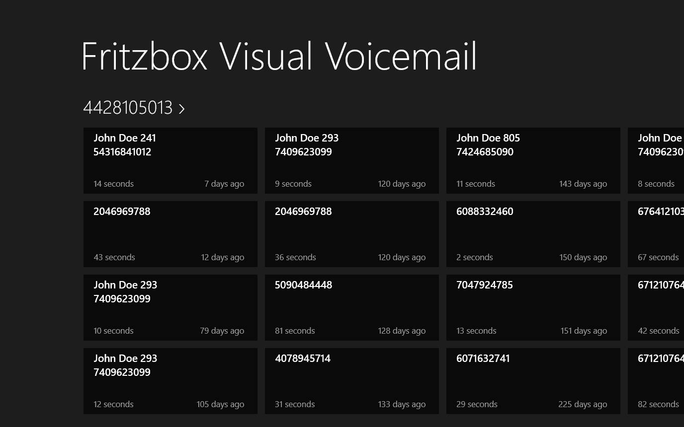 Partial screenshot showing one voicemail recorder group and its voicemails.