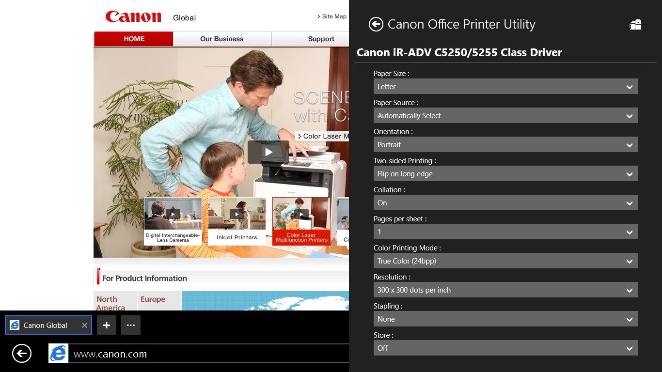 You can configure detailed print settings in Windows Store apps and Windows apps.