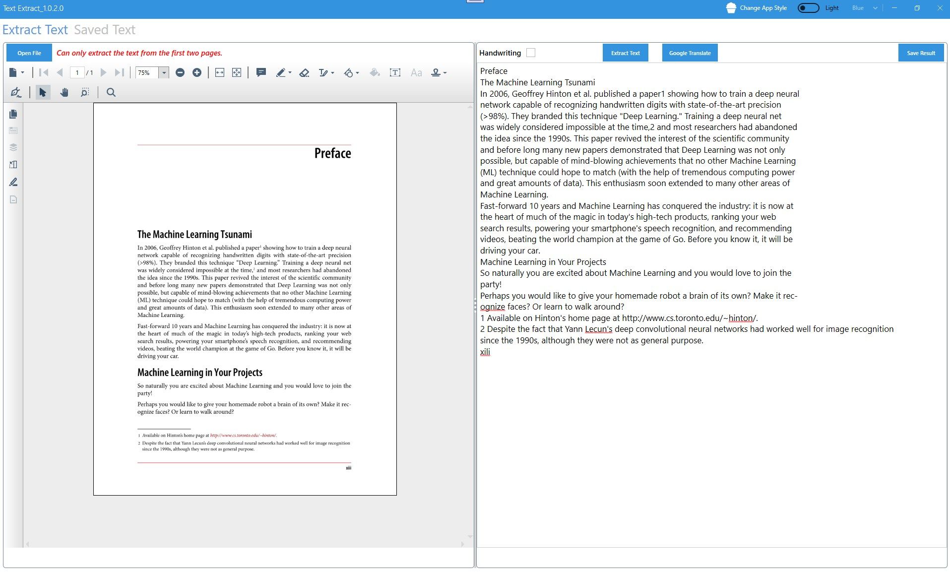 Extract text from PDF files