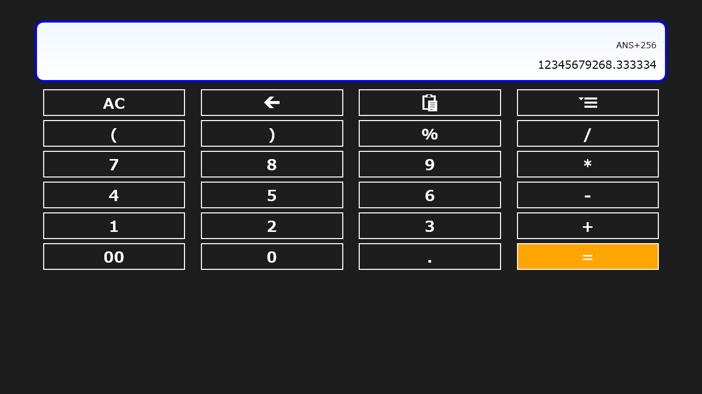 Main screen. I can use the expression the result of the last calculation.