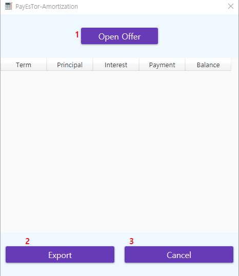 Amortization Screen to show the payment schedule for offer