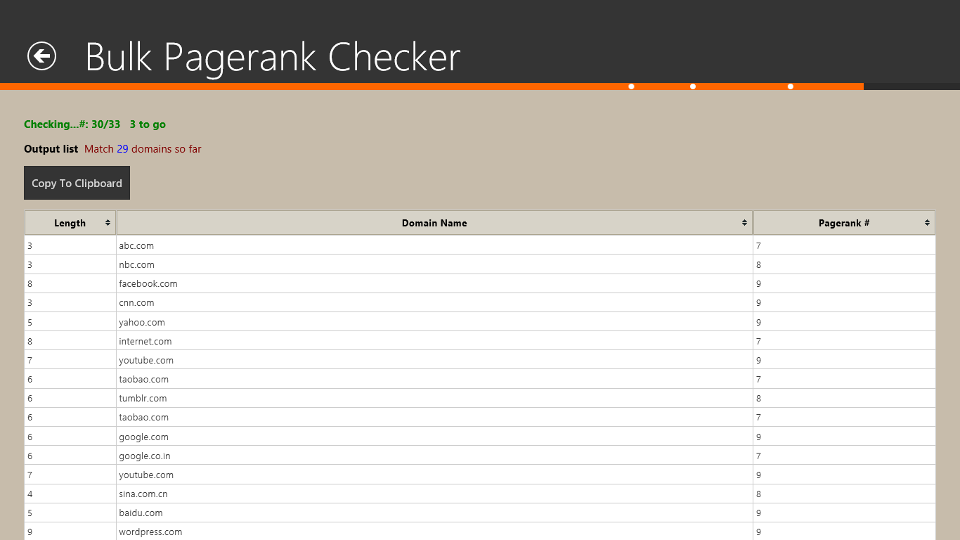 Bulk Pagerank Checker Table Results