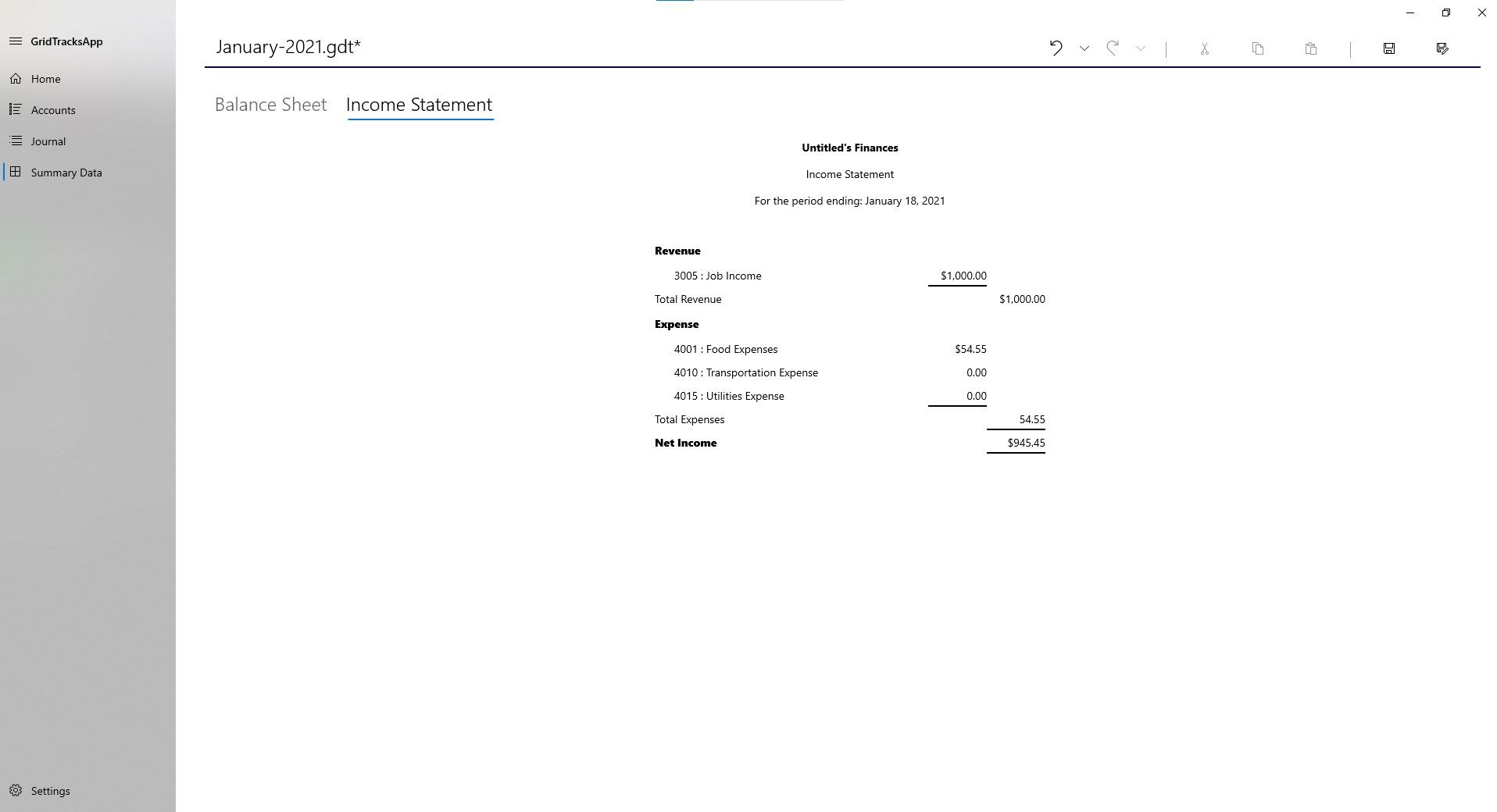 Automatically generated Income Statement