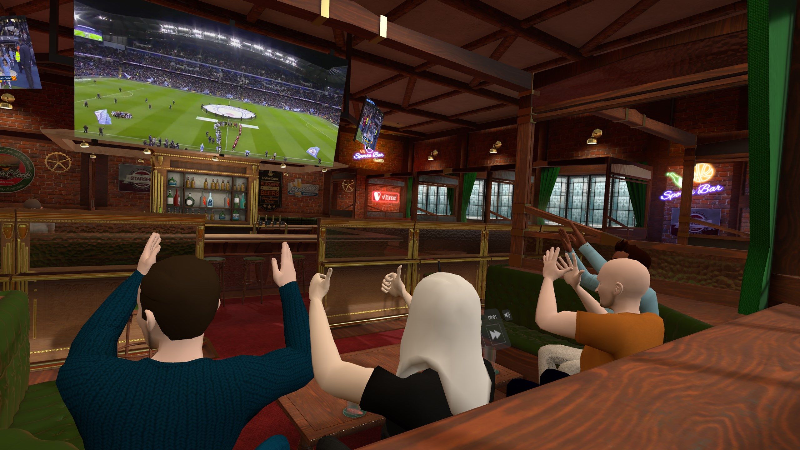 Watch exciting video content with friends in vTime XR Theaters such as the Sports Bar and Video Bowl!