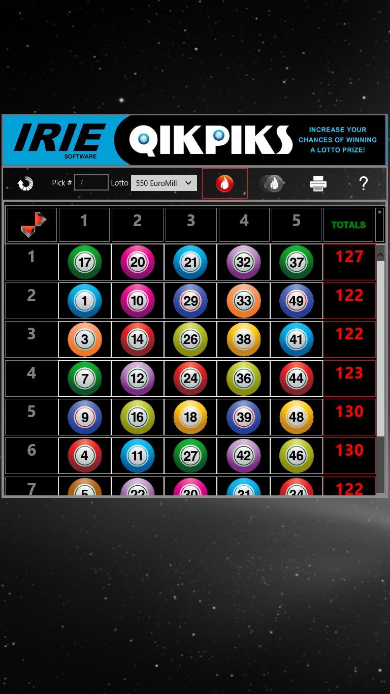 Screenshot of the Lotto 550 game showing hot totals
