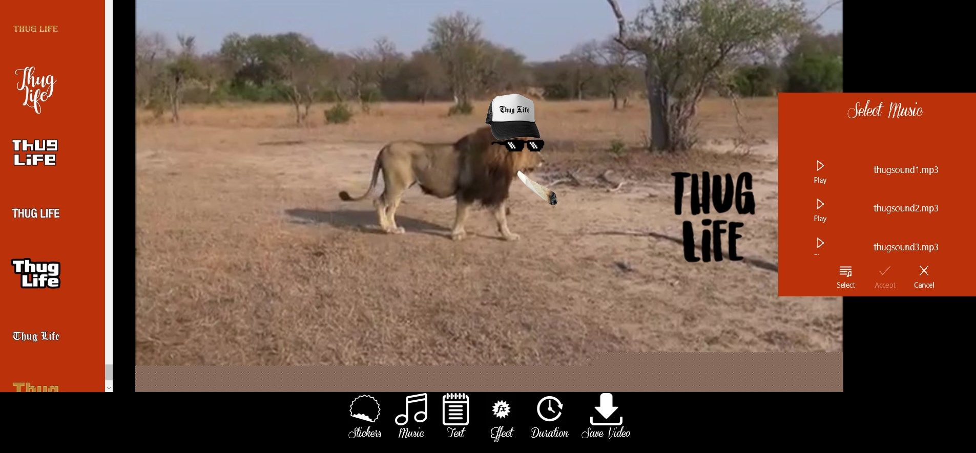 Add Thug Stickers,Text,Duration of Photo and Music