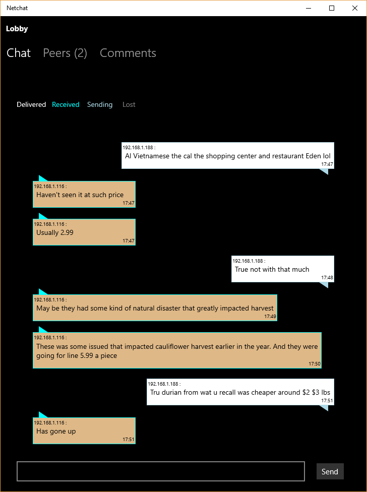 Chat window in Windows 10 App