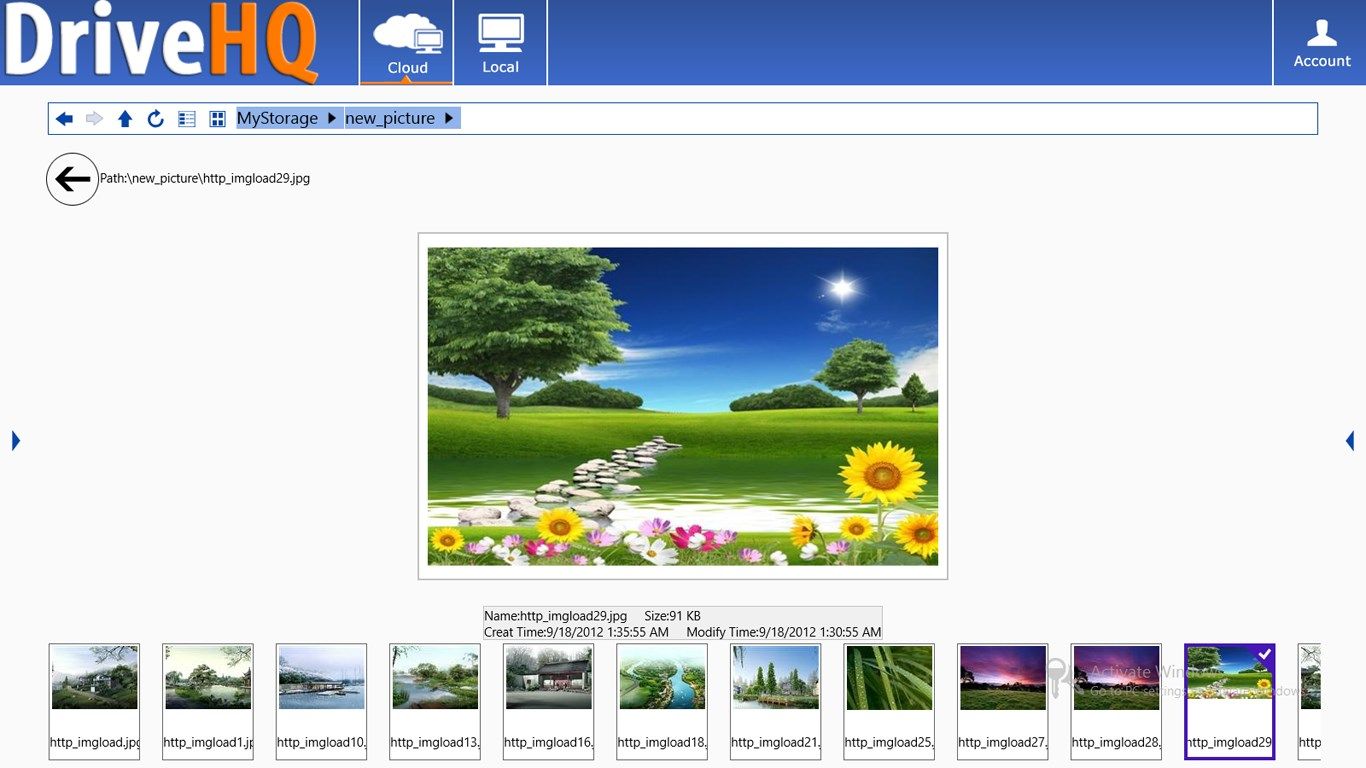 DriveHQ FileManager displaying image slide show.