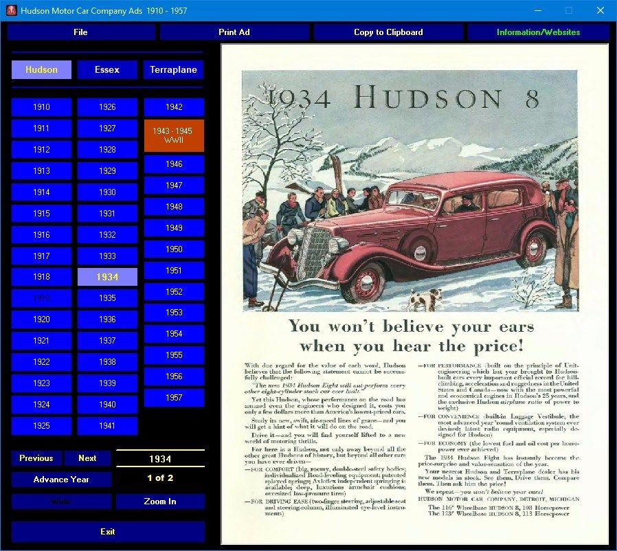 Hudson Motor Car Company Ads 1910-1957