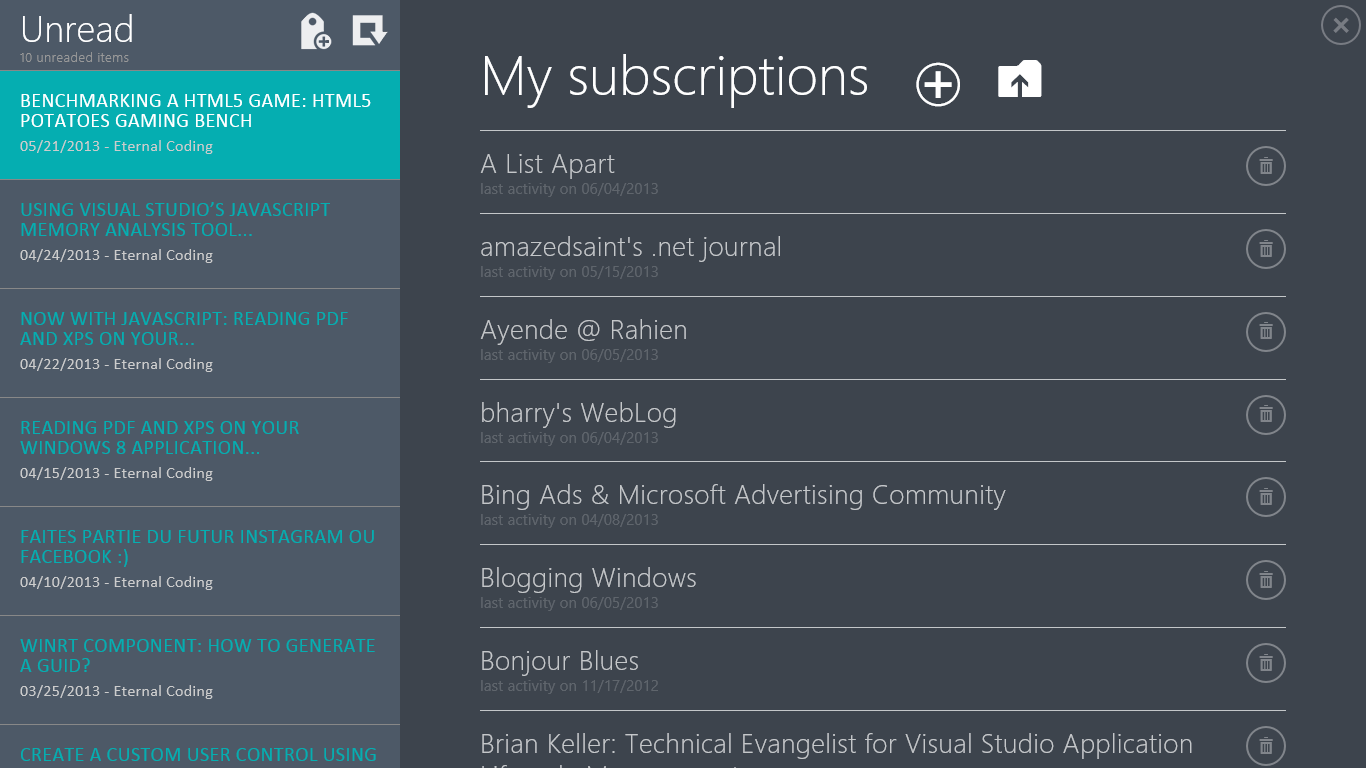 Manage your subscriptions or go the feed's website