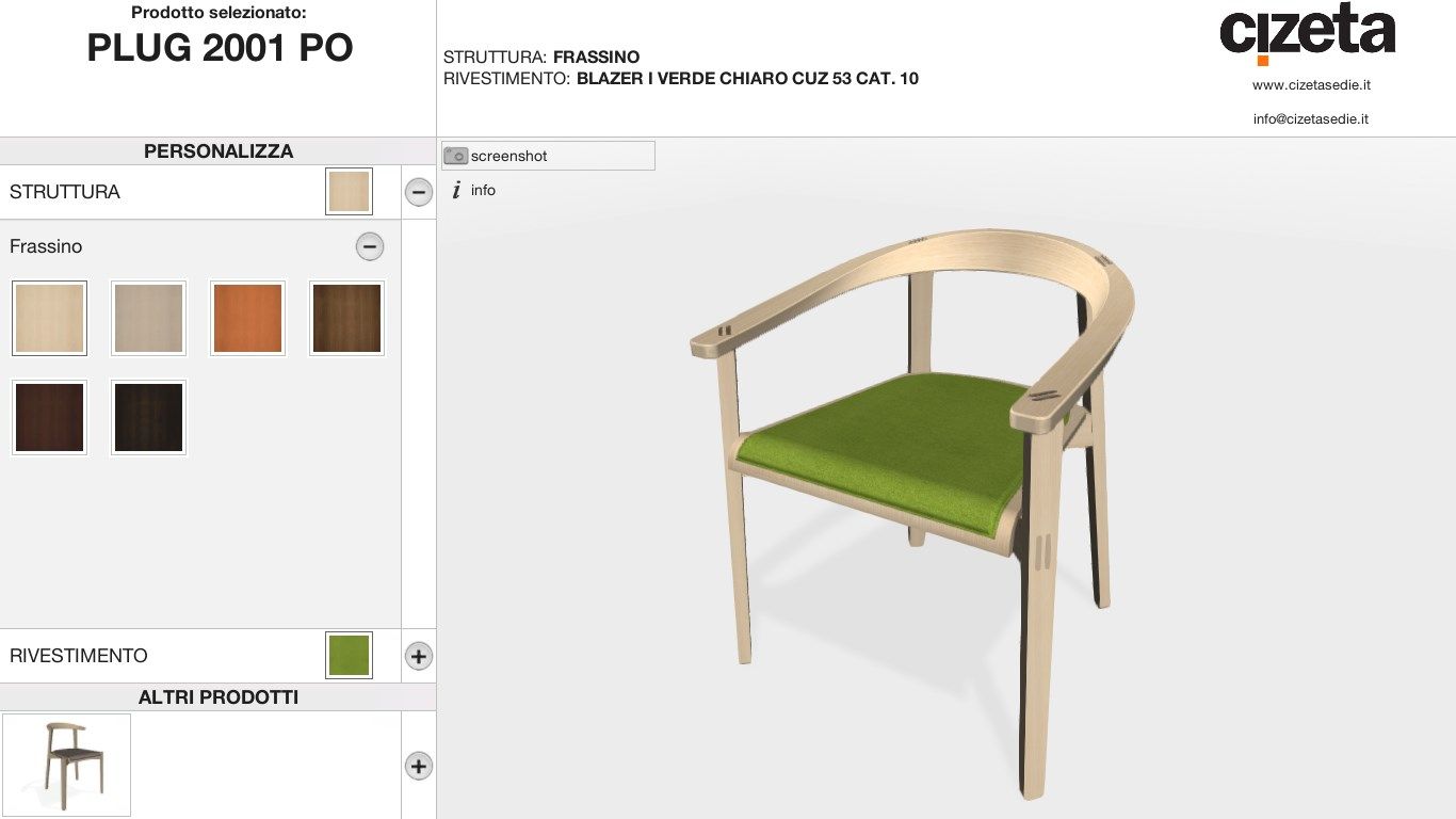 Configuration of a seat from Cizeta Premium Collection