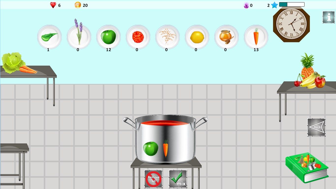 Kitchen: Put ingredients in pot and mix them to create yummy recipes for your pony!